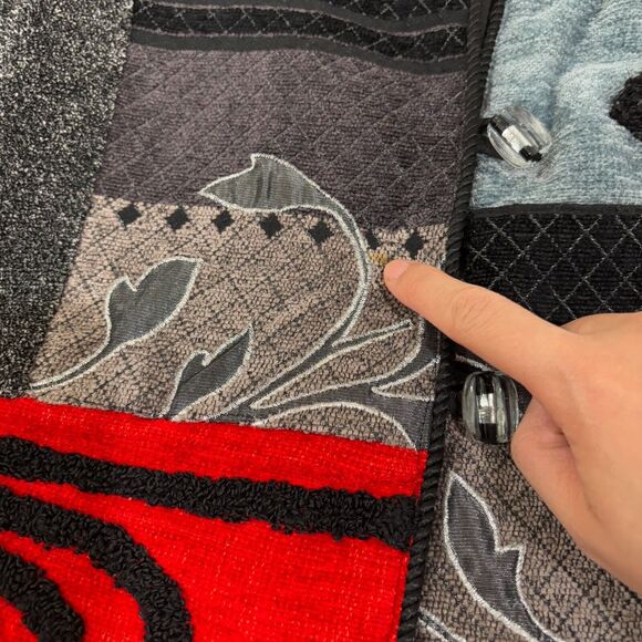 VTG Red Gray Chenille Embroidered Patchwork Jacket Womens XL Artsy 80s Abstract - Picture 9 of 11